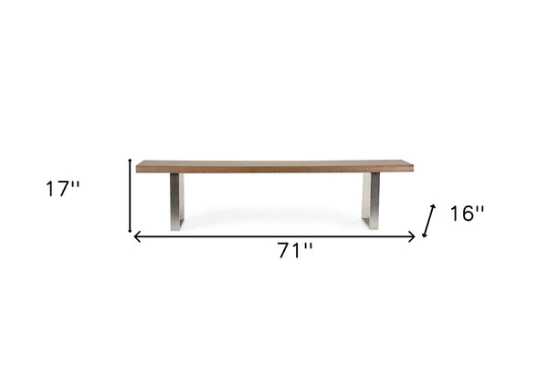 Homeroots 71" Brown And Silver Dining Bench  Manufactured Wood 282990