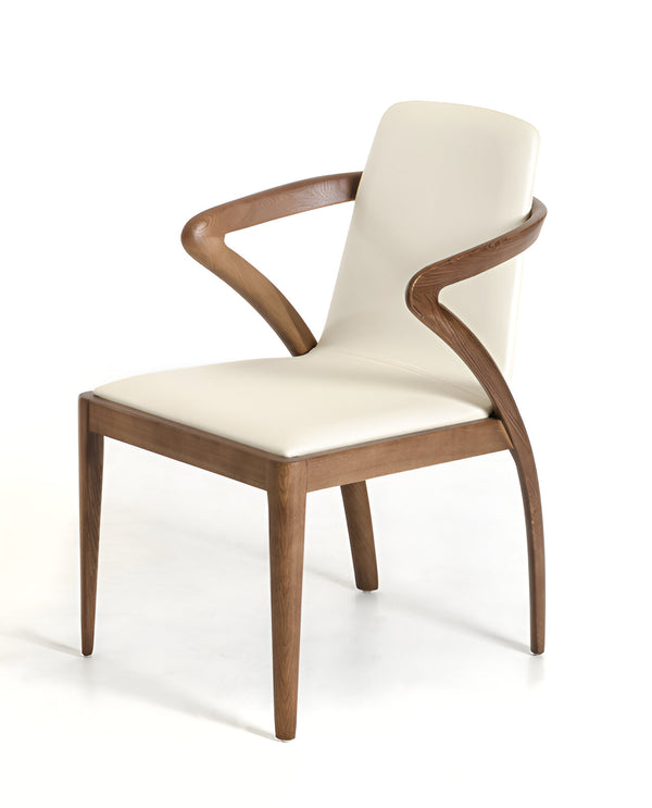 Homeroots Cream And Brown Upholstered Faux Leather Dining Side Chair  Wood 282996