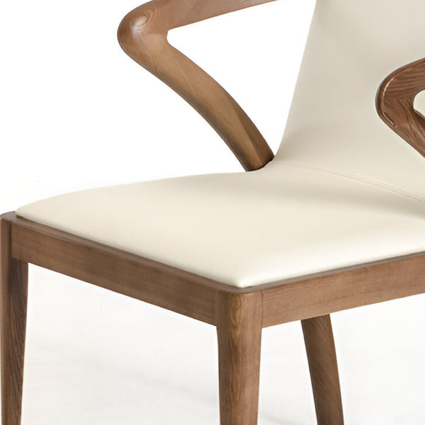 HomeRoots Cream Upholstered Faux Leather Dining Arm Chair with Brown Wood Legs - Comfort & Style for Any Space 282996