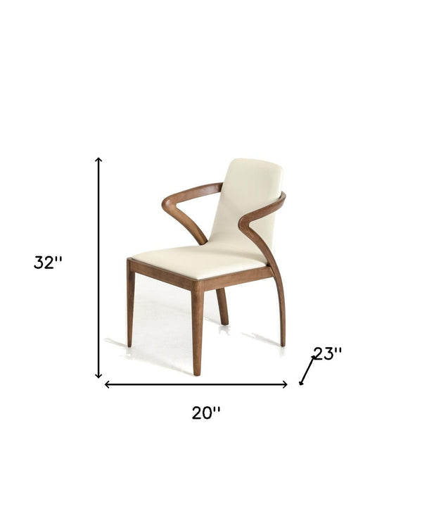Homeroots Cream And Brown Upholstered Faux Leather Dining Side Chair  Wood 282996