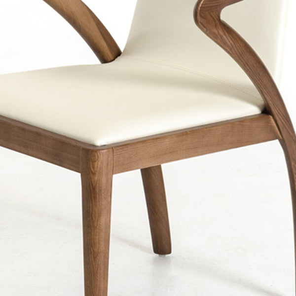 Homeroots Cream And Brown Upholstered Faux Leather Dining Side Chair  Wood 282996