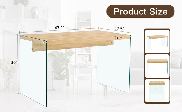 English Elm The MDF and Glass Coffee Table with Wood Grain Top, Tempered Glass Sides, Anti-Slip Pads, 47.2" x 27.5" W1512P347778