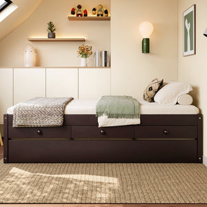 English Elm Twin Triple Metal Bunk Bed Matte Powder Coated Frame with Full Safety Guardrails Espresso W1580S00386