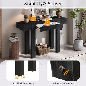 English Elm Trexm Ash Veneer Entryway Console Table Built in Power Outlet Drawer Rubberwood Black N715P361518B