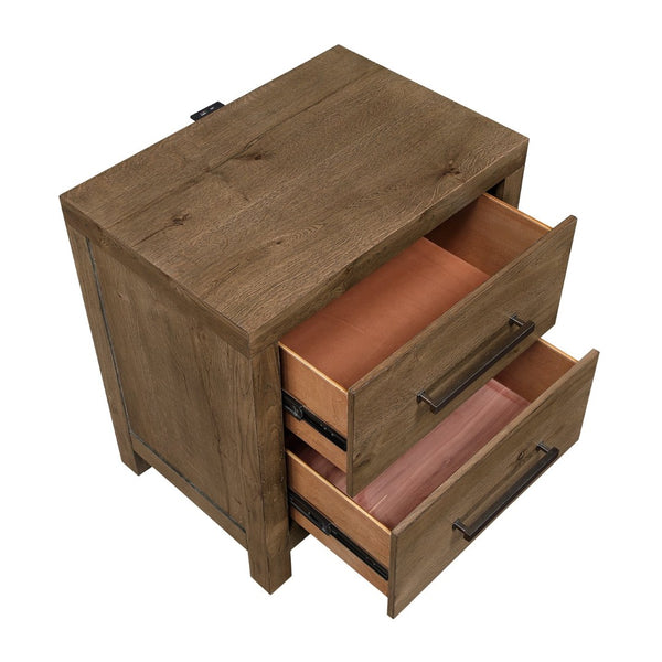 English Elm Rustic Oak Veneer Nightstand with Usb Charging Hub Dovetail Drawers Bedroom Storage B011P467871