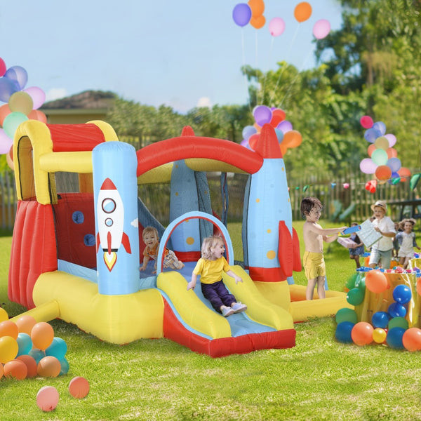 English Elm Outsunny 4in1 Backyard Inflatable Bounce Castle with Dual Slides and Splash Pool W2225P200472