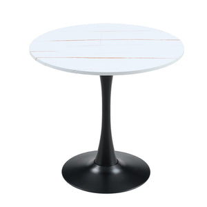English Elm Round Faux Marble Tulip Pedestal Dining Table Mid Century Modern for Small Bistro Spaces Black White W2920P400972