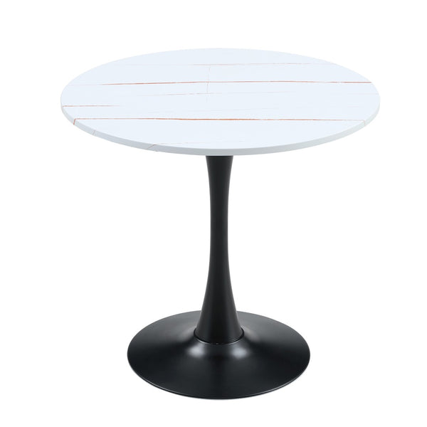 English Elm Round Faux Marble Tulip Pedestal Dining Table Mid Century Modern for Small Bistro Spaces Black White W2920P400972