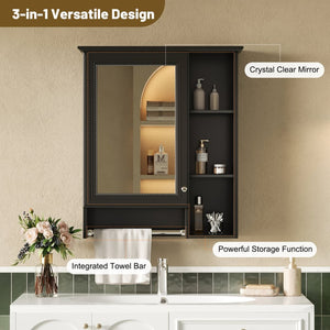 English Elm 3-in-1 Matte Medicine Cabinet Wall Mounted Mirror with Towel Bar and Storage Shelf Black N710P401340B