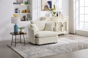 English Elm 360° 360 Swivel Oversized Chenille Armchair with Pocket Spring Seat and Three Throw Pillows Beige W1361S00074