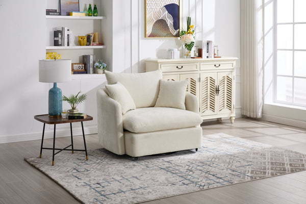 English Elm 360° 360 Swivel Oversized Chenille Armchair with Pocket Spring Seat and Three Throw Pillows Beige W1361S00074