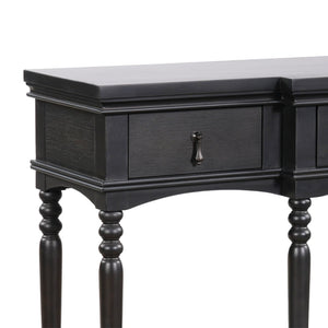 English Elm [video] Solid Pine Console Table Ornate Carved Legs Copper Hardware Soft-close Drawers Black N759P433566B