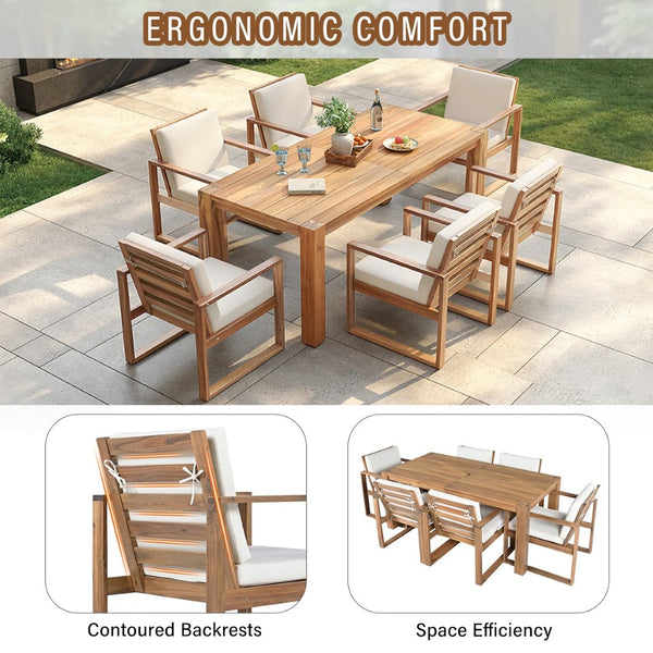 English Elm Trexm Acacia Wood Outdoor Dining Set Seats Six with Umbrella Hole Rustic Patio Beige,Light Teak TM000019AAD