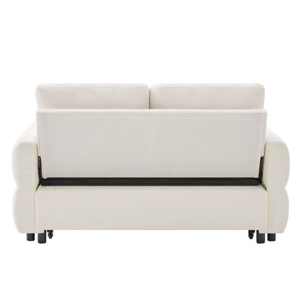 English Elm Convertible Chenille Sleeper Loveseat with Usb Ports and Reclining Backrest for Small Spaces Beige N719P390439A