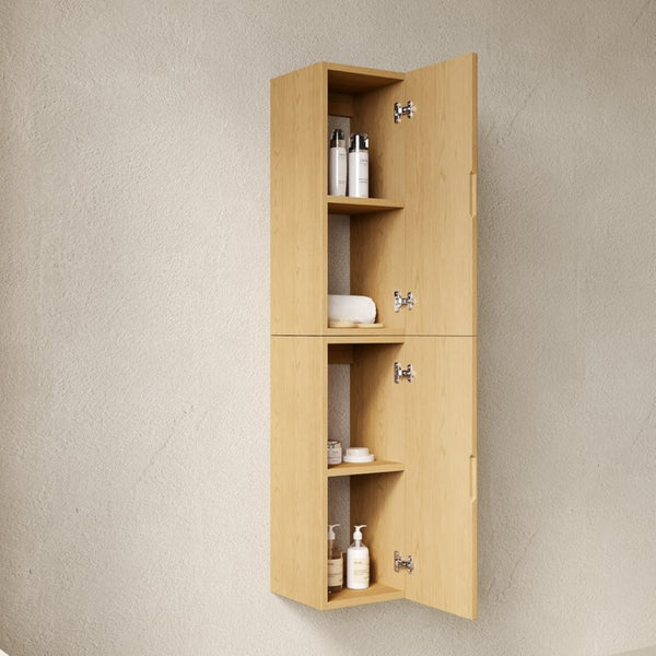 English Elm Boi Tall Narrow Wall Mounted Oak Veneer Cabinet with Soft Close Doors for Bathrooms W2615S00536