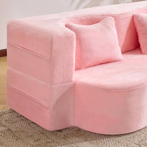 English Elm 71-inch plush folding sofa bed with high-density foam, faux fur futon convertible for guests and yoga Pink W1829P362300