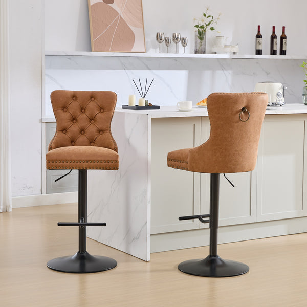 English Elm A&A Furniture Retro Pu Swivel Barstools, Adjustable Height 26-33" For Stylish Home Bars, Set Of 2 W1143P195204