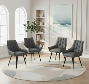 English Elm Dining Chairs Set Of 4 - Modern Dark Gray Faux Leather With Gold Mesh & Black Metal Legs, Ergonomic Comfort W3493P356447