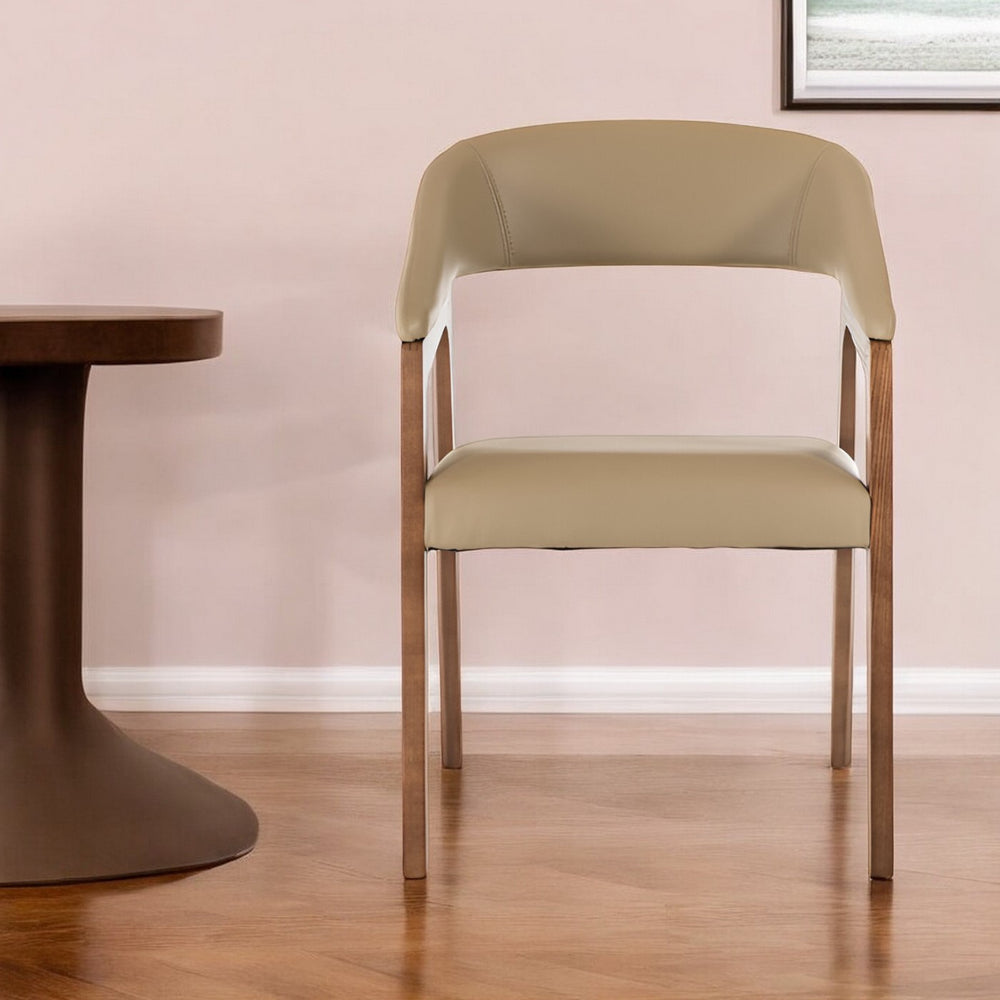 Homeroots Taupe And Brown Upholstered Faux Leather Curved Back Dining Arm Chair  Wood 283002