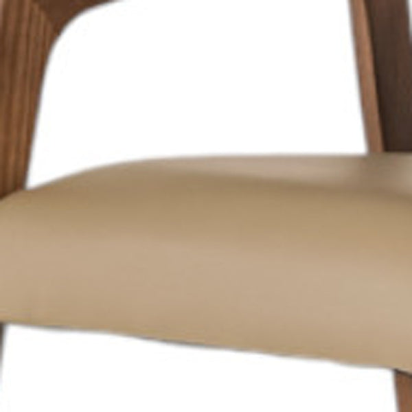 Homeroots Taupe And Brown Upholstered Faux Leather Curved Back Dining Arm Chair  Wood 283002