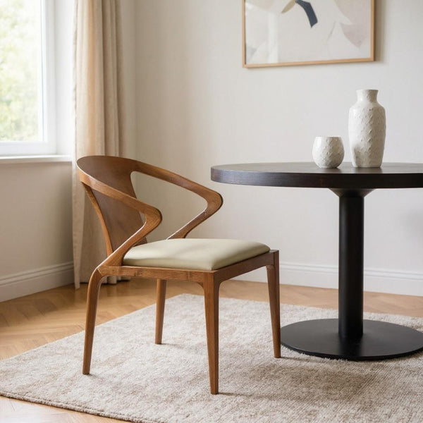 HomeRoots White Upholstered Faux Leather Dining Arm Chair with Curved Back, Mid-Century Style & Comfort 283010