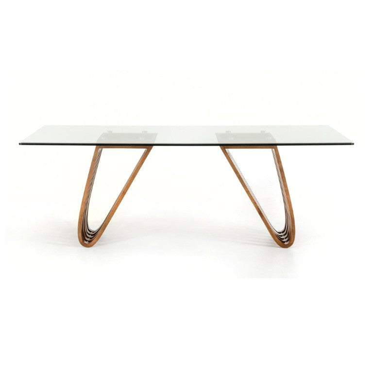HomeRoots 83 Inch Glass Top Solid Wood Double Pedestal Dining Table for Elegant Gatherings 283014