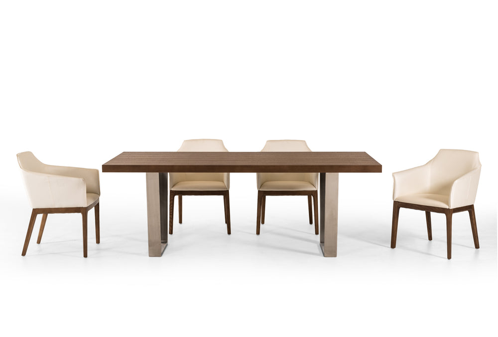 Homeroots 30" Walnut Wood And Stainless Steel Dining Table  Wood 283018