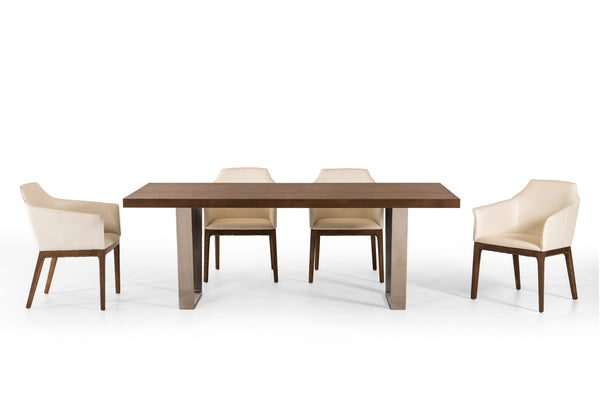 Homeroots 30" Walnut Wood And Stainless Steel Dining Table  Wood 283018