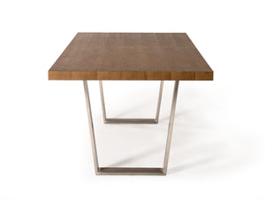 Homeroots 30" Walnut Wood And Stainless Steel Dining Table  Wood 283018