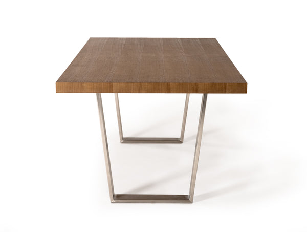 Homeroots 30" Walnut Wood And Stainless Steel Dining Table  Wood 283018