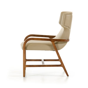 Homeroots 32" Walnut Wood And Taupe Leatherette Accent Chair   283022