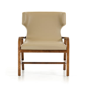 Homeroots 32" Walnut Wood And Taupe Leatherette Accent Chair   283022