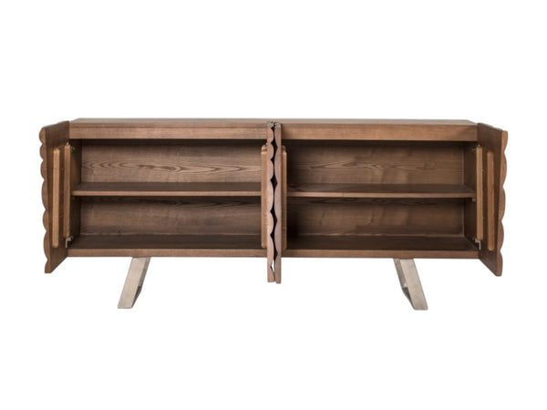 Homeroots 71" Natural Brown Solid Wood Sideboard With Four Doors   283028