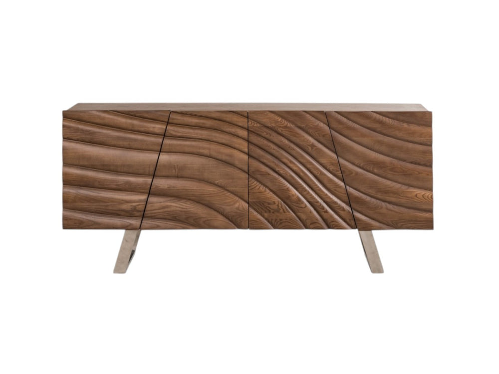 HomeRoots 71" Natural Brown Solid Wood Sideboard - Stylish Four-Door Storage for Modern Living Spaces 283028