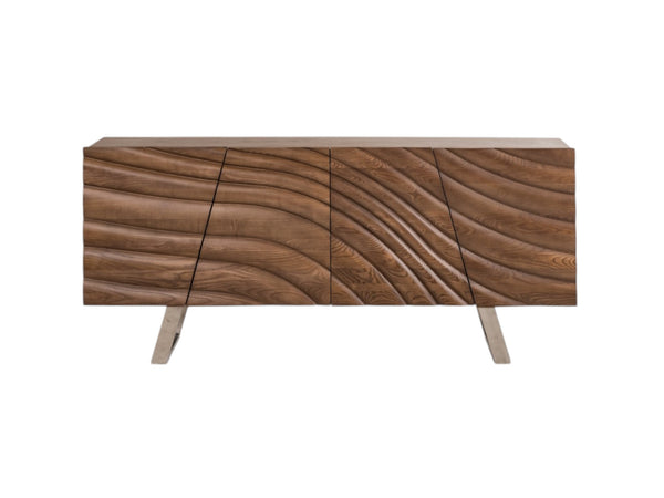 Homeroots 71" Natural Brown Solid Wood Sideboard With Four Doors   283028