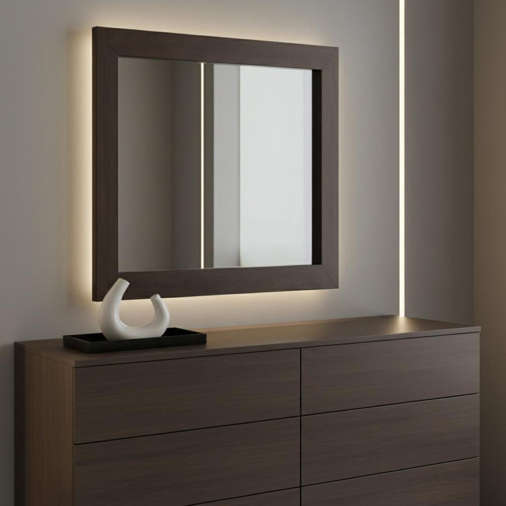HomeRoots 39" Stunning Ebony Square Wood Framed Dresser Mirror - Elevate Your Space with Industrial Style! 283033