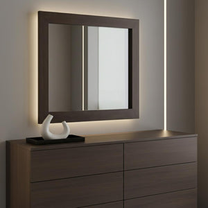 HomeRoots 39" Stunning Ebony Square Wood Framed Dresser Mirror - Elevate Your Space with Industrial Style! 283033