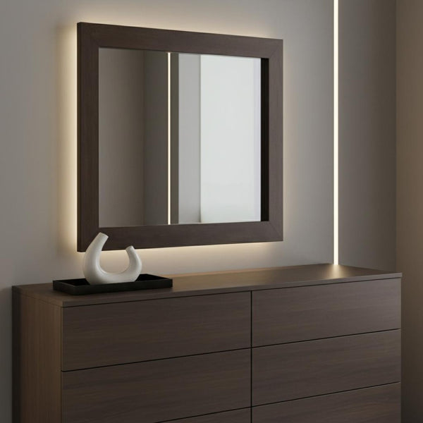 HomeRoots 39" Stunning Ebony Square Wood Framed Dresser Mirror - Elevate Your Space with Industrial Style! 283033