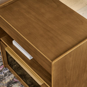 English Elm Mid Century Modern Nightstand With Charging Station, 2 Drawers & Open Shelf For Stylish Storage Solutions W1801P303392