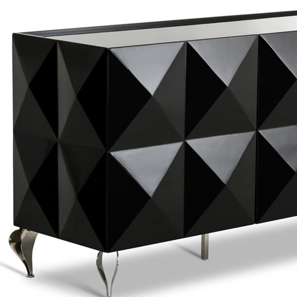Homeroots 33" Black Lacquer Mdf And Steel Buffet With 3 Doors  Mdf 283054