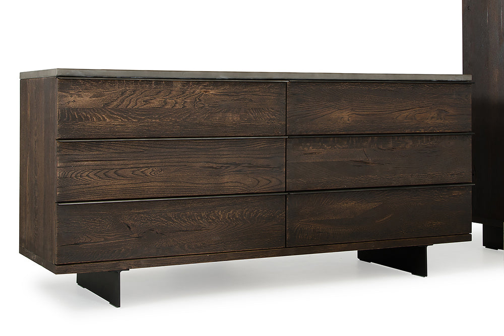 Homeroots 30" Dark Aged Oak Wood And Metal Dresser  Solid Wood 283061