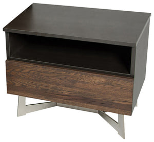 Homeroots 20" Dark Aged Oak Veneer  Steel  And Wood Nightstand   283076