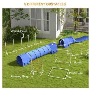 English Elm PawHut 7-Piece Dog Agility Starter Kit with Tunnels, Adjustable Hurdles & Ring, Whistle, Bag W2225P217634