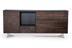 Homeroots 34" Dark Aged Oak Veneer  Steel  And Wood Buffet  Wood,Manufactured 283083