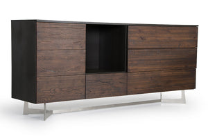 Homeroots 34" Dark Aged Oak Veneer  Steel  And Wood Buffet  Wood,Manufactured 283083