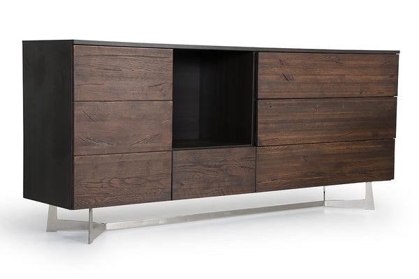 Homeroots 34" Dark Aged Oak Veneer  Steel  And Wood Buffet  Wood,Manufactured 283083