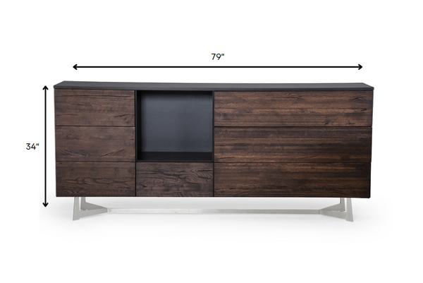Homeroots 34" Dark Aged Oak Veneer  Steel  And Wood Buffet  Wood,Manufactured 283083