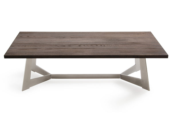 Homeroots 16" Dark Aged Oak Wood  Veneer  And Steel Coffee Table   283085