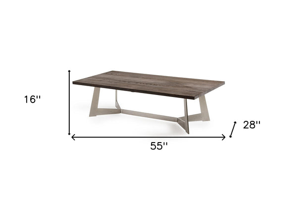 Homeroots 16" Dark Aged Oak Wood  Veneer  And Steel Coffee Table   283085
