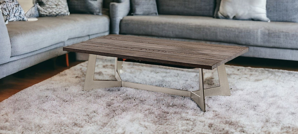 Homeroots 16" Dark Aged Oak Wood  Veneer  And Steel Coffee Table   283085